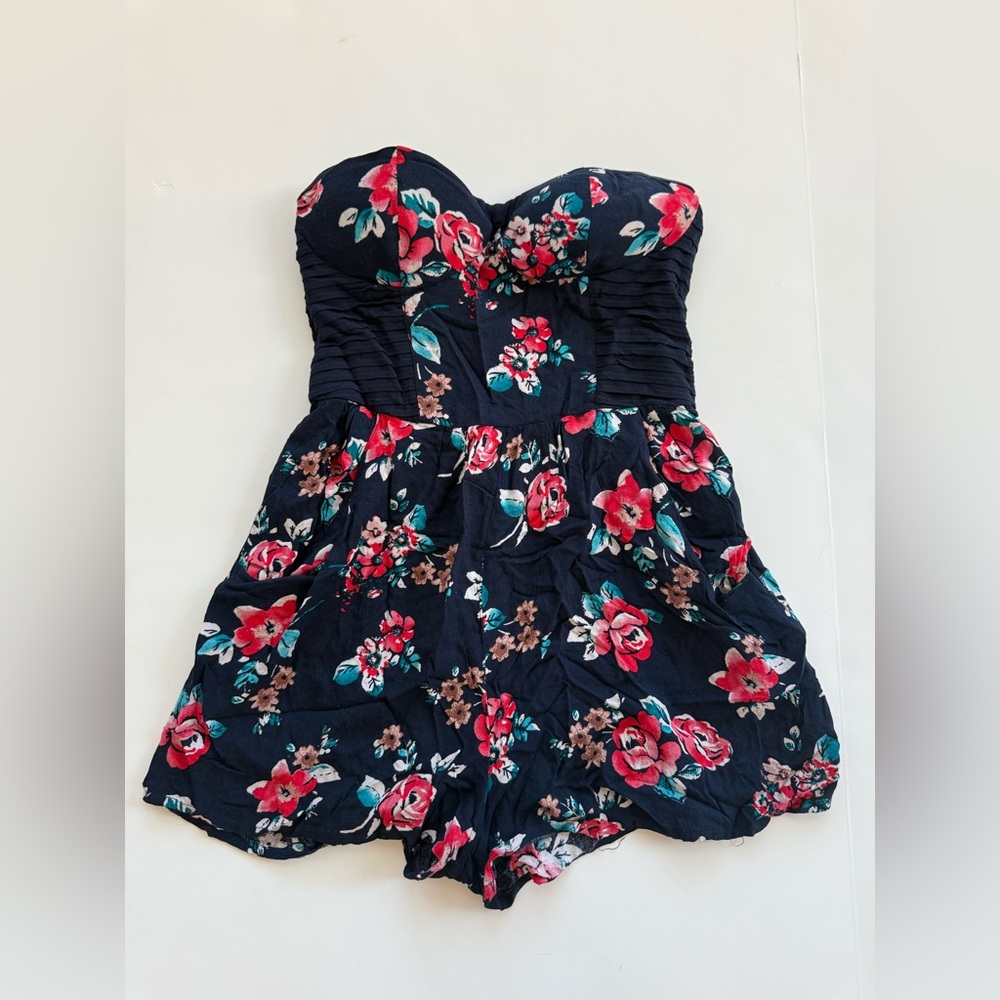 Floral Strapless Romper with Pockets | Sweetheart Neckline